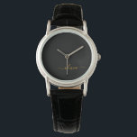 Montre Black Gold Modern Script Girl Monogramme Nom<br><div class="desc">Monogramme simple noir et or Monogramme Nom Monographie. Cela fait le cadeau parfait de remise de diplômes,  anniversaire,  mariage,  douche nuptiale,  anniversaire,  baby shower ou bachelorette pour quelqu'un qui aime le luxe glam et les styles chic.</div>