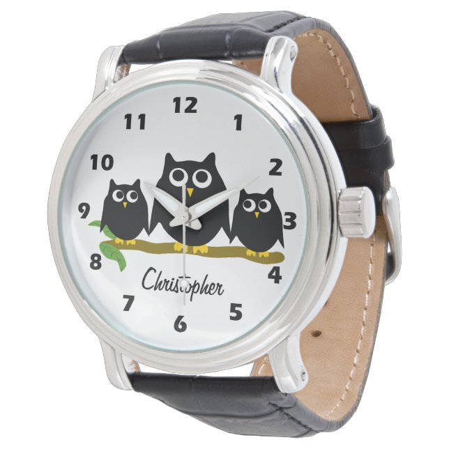 Montre Black Owl Design Personalised (Incliné)