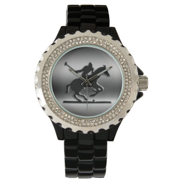 Montre Black Polo Rider sur look acier brossé (devant)