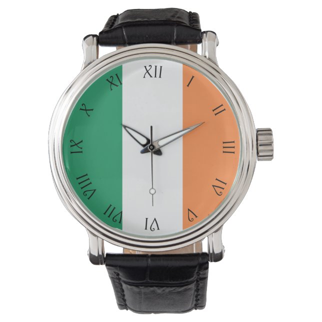 Montre Black Script Roman Numbers Irish Drapeau wat (devant)