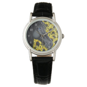Montre Black Stallion Horse and Sunflowers