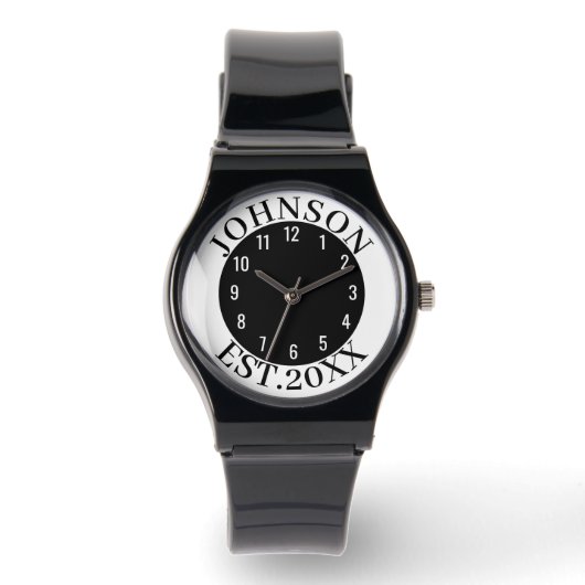 Montre Black & White Minimal Personalized Family Name Est (Recto)