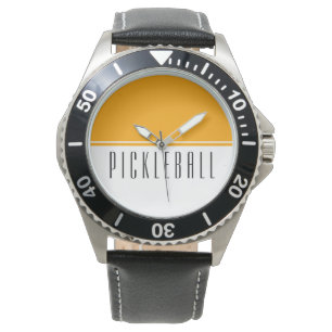 Montre Blanc bloc de couleur orange doré Texte PICKLEBALL
