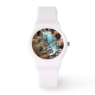 Montre blanche de silicone d'hippocampe bleu