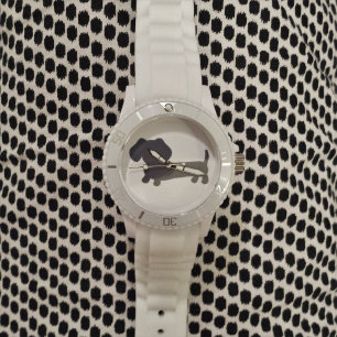 Montre blanche sportive de chien de saucisse de