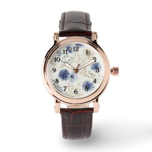 Montre Bleu Blanc Floral   (Recto)