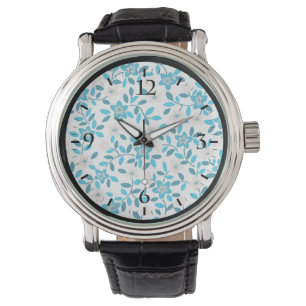 Montre Bleu blanc mignon fleurs printanières sans couture