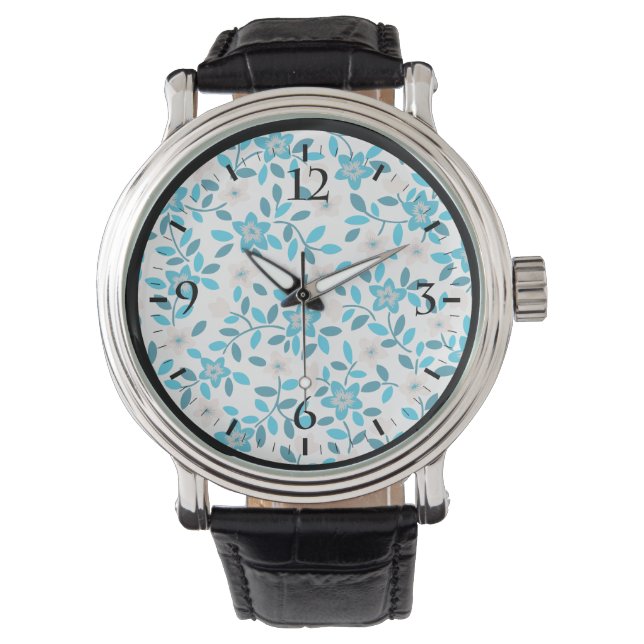 Montre Bleu blanc mignon fleurs printanières sans couture (devant)