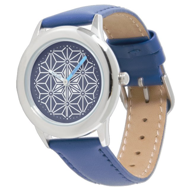 Montre Bleu bleu marine Asanoha Japon Motif (Incliné)