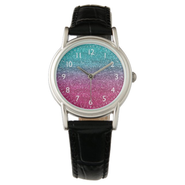 Montre Bleu brillant et rose foncé Parties scintillant ra (devant)