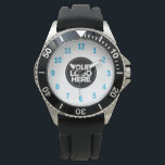 Montre Bleu Clair | Logo d'entreprise Simple Professional<br><div class="desc">Créez votre propre logo d'entreprise Light blue Simple Professional Watch ! Ajoutez le logo, la photo ou toute image de votre entreprise. Un design épuré et moderne en noir et blanc, entièrement personnalisable, pour un look clair et élégant.</div>