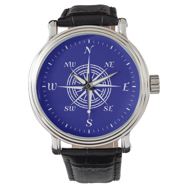 Montre Bleu de marine sur le Rose de boussole côtière bla (devant)