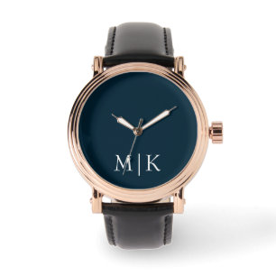 Montre Bleu et blanc foncé de la marine   Monogramme mode