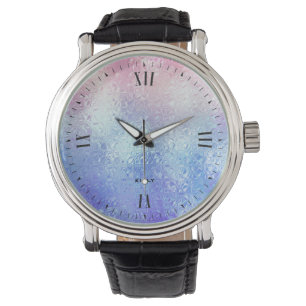 Montre Bleu et or rose verre irisé ombre
