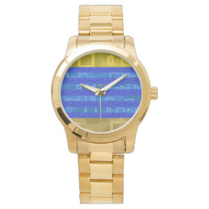 Montre Bleu Froid Or Géométrique Rayures
