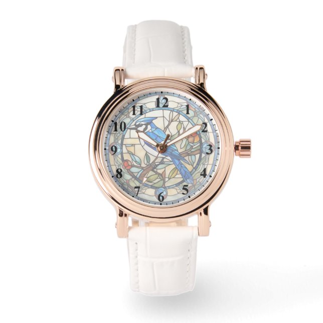 Montre Bleu Jay Vitrail Bluejay Bird (Recto)