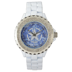 Montre Bleu marine de décalque d'étiquette d'étoile Ca