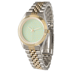 Montre Bleu Or Élégant Motif Diamant