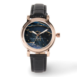 Montre Bleu Or Personnalisée Votre Nom et Lettre
