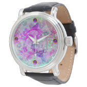 MONTRE BLEU SAPHIR ABSTRAIT, VAGUES ROSES, ÉTOILES, GEMME (Incliné)