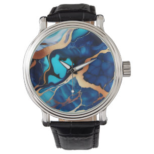 Montre Bleu tendance en or faux marbre