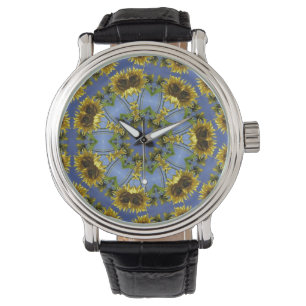 Montre Bleu Tournesol Kaleidoscope Cuir Vintage