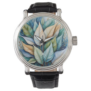 Montre Bleu Vert or latte Feuille