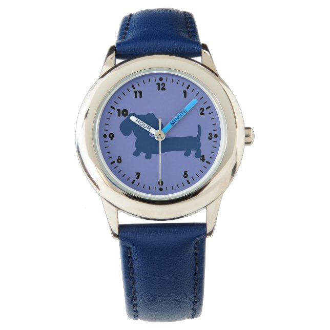 Montre bleue de chien de saucisse de cuir de (devant)