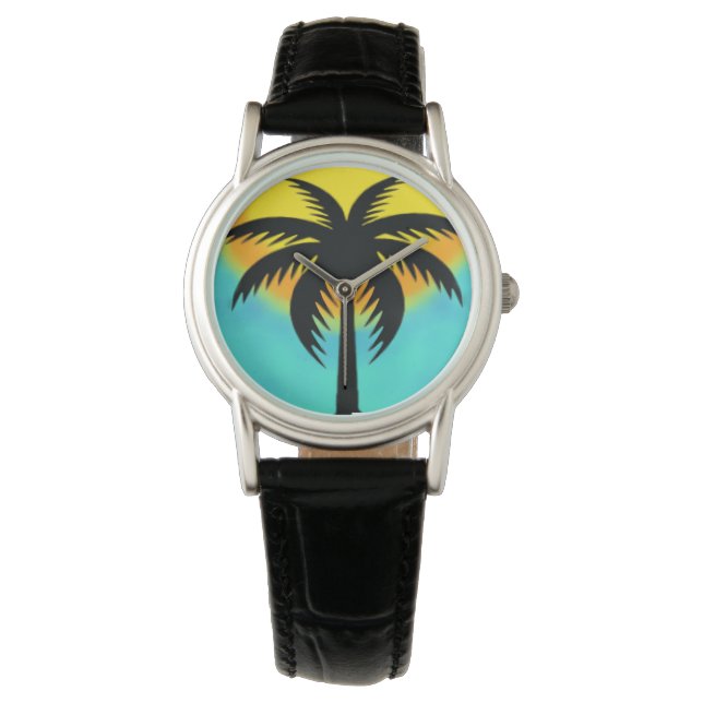 MONTRE BLEUE SUNSET PALMIER ARBRE WRIST (devant)