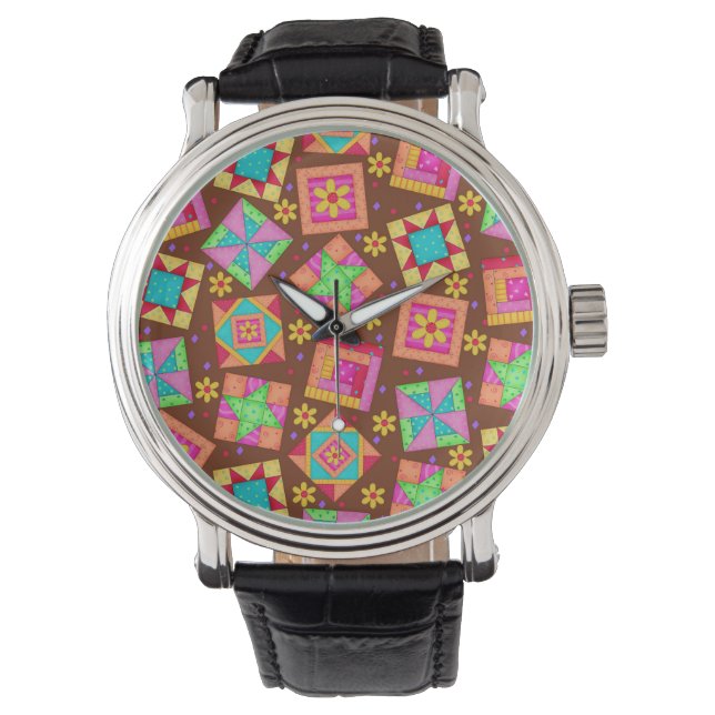 Montre Blocs d'art Chocolat Brown Patchwork (devant)