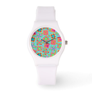 Montre Blocs d'art de surface en Patchwork bleu turquoise