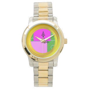 Montre Blocs roses sur vert géométrique