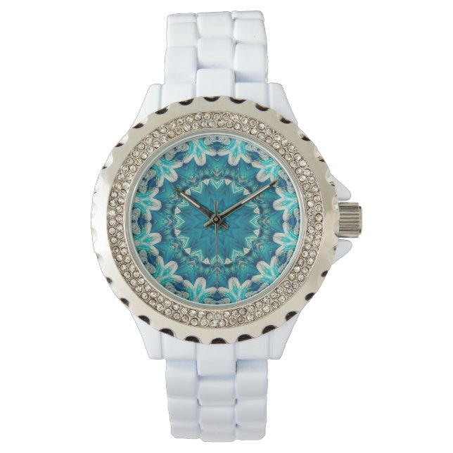Montre Blue Aqua Mandala Rosette Retro Hippie (devant)