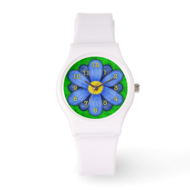 Montre Blue Daisy Flower on Green Beautiful (Recto)
