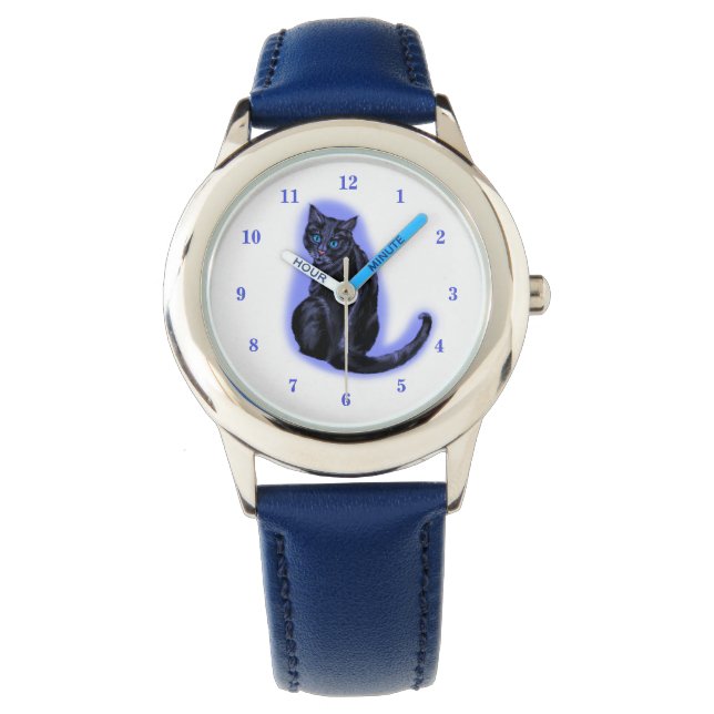 Montre Blue Eyed Black Cat Watch Cadeau (devant)
