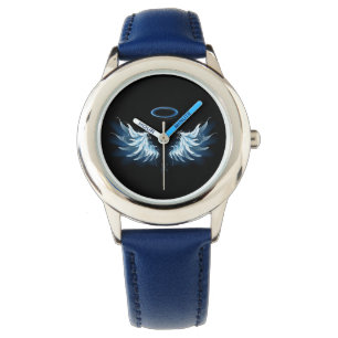 Montre Blue Glowing Angel Wings on black background