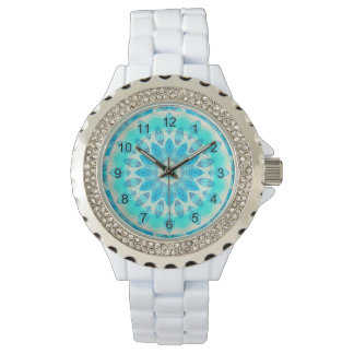 Montre Blue Ice Star, Abstrait Aqua Turquoise Mandala