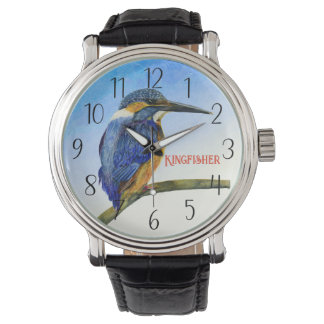 Montre Blue Kingfisher Aquarelle Faune Oiseau Art Watch