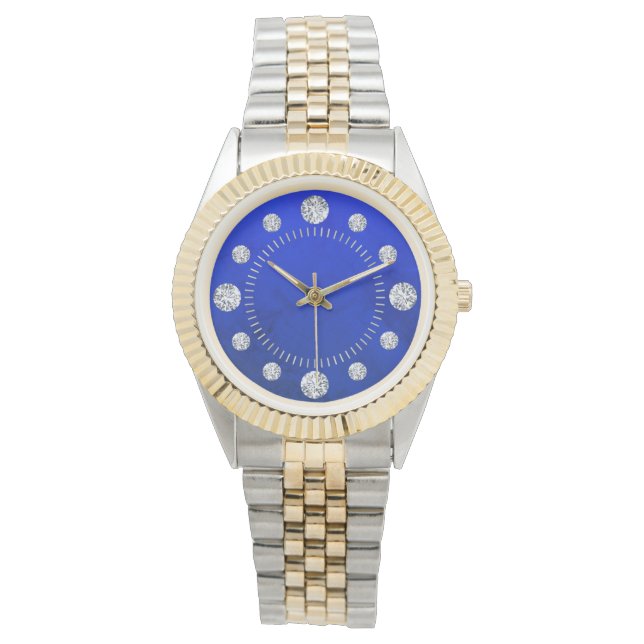 Montre Blue Lapis Diamond Solitaire Dial Steel Or (devant)