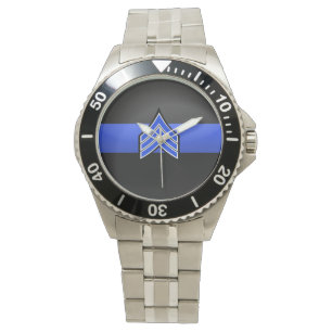 Montre Blue Line mince - rayures de sergent