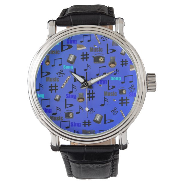 Montre Blue Musical Notes and Instruments (devant)