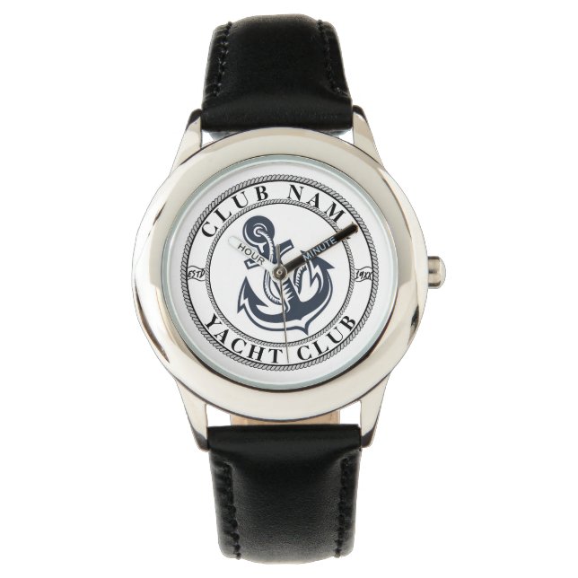 Montre Blue Nautical Ancre yacht club bateau marina Nom (devant)
