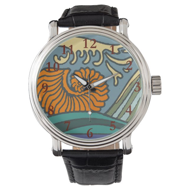 Montre Blue Ocean Waves Nautilus Seashell Motif Nouveau (devant)
