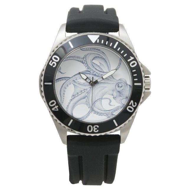 Montre Blue Octopus Cephalopode Kraken Ink (devant)