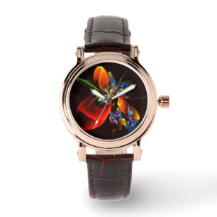 Montre Blue Orange Floral Moderne Art Abstrait Motif #03