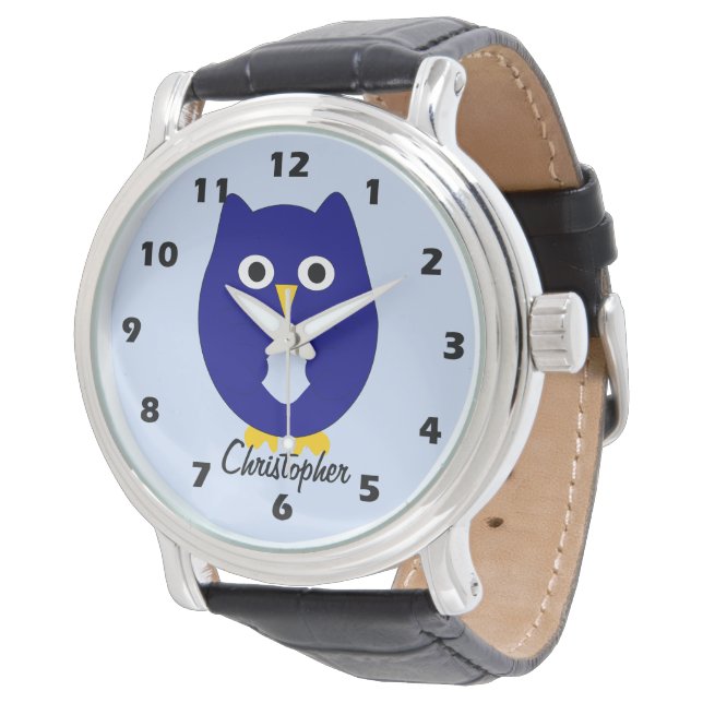 Montre Blue Owl Design Any Colour Background Personalised (Incliné)