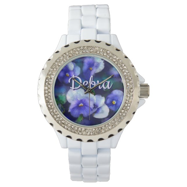 Montre Blue Pansies Pansy Flower Floral Personalized (devant)
