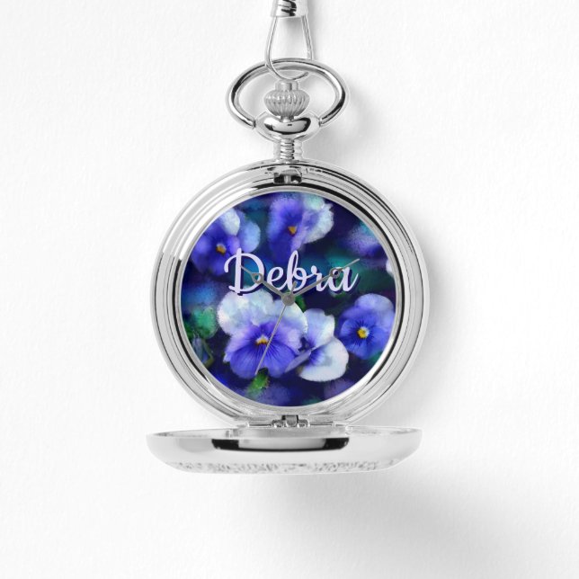 Montre Blue Pansies Pansy Flower Floral Personalized (Recto)