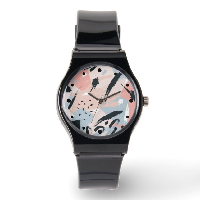 Montre Blue Pink Black Pastel Abstraction (Recto)