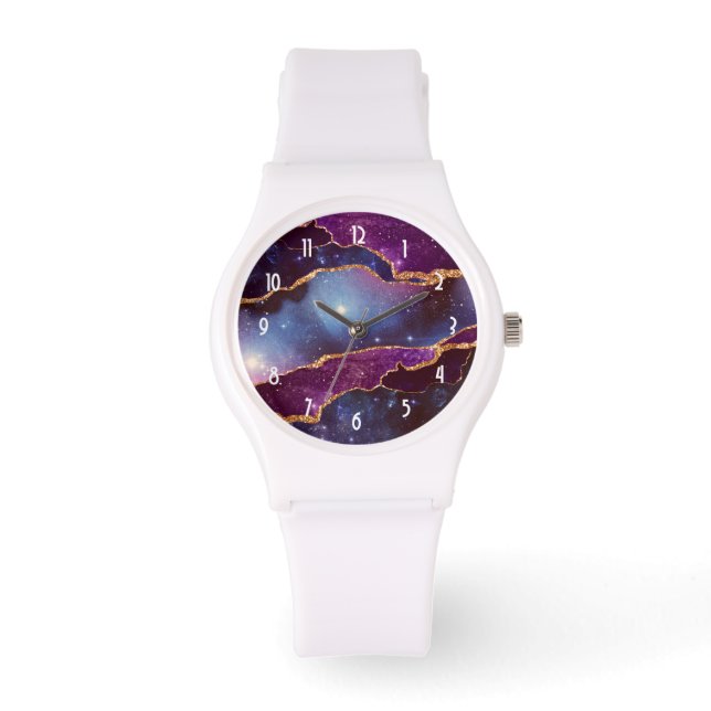 Montre Blue & Purple Space & Stars Agate moderne (Recto)